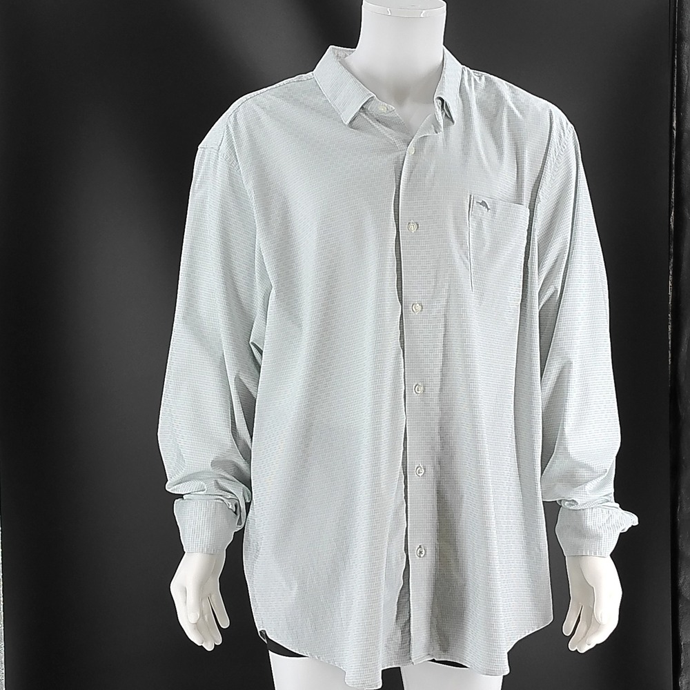 Tommy Bahama Sarasota Stretch Shirt Mens 3XLT Blue Check Coolmax Long Sleeve